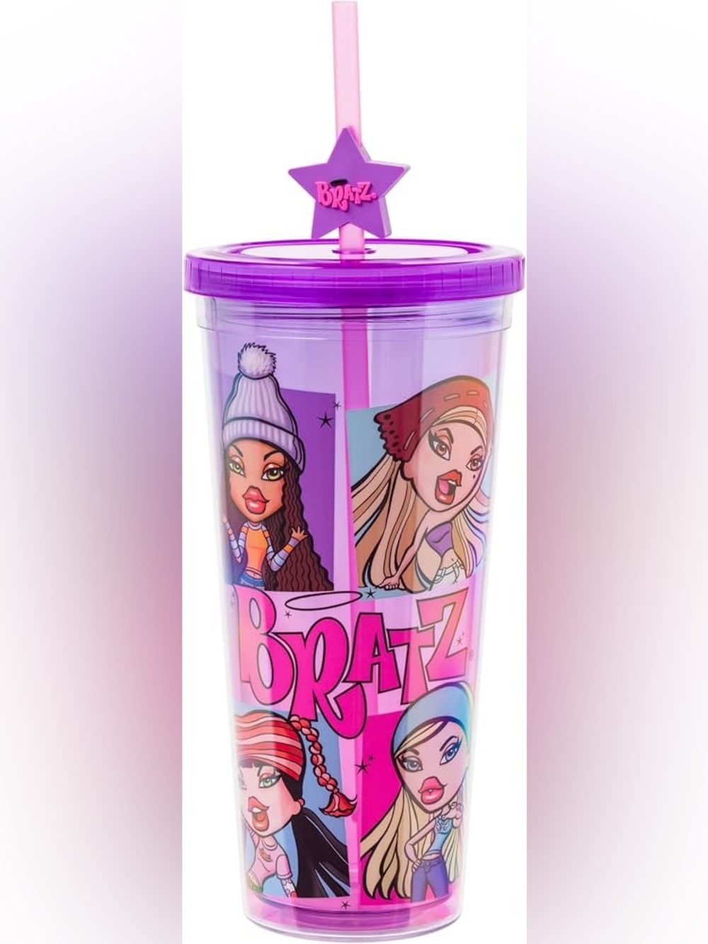 Silver Buffalo Bratz Dolls Pink Purple Fashion, Plastic Cold Cup, 24oz